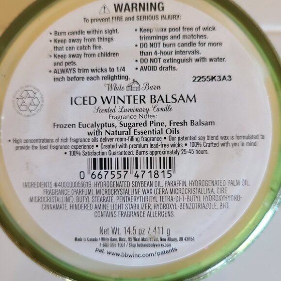 Bath & Body Works White Barn Candle 3 Wick, Iced Winter Balsam 14.5 oz, New - Picture 6 of 6